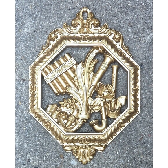 4 Vintage 1976 Mid Century Wall Art Plaques Musical Instruments SYROCO/HOMCO - Picture 2 of 5